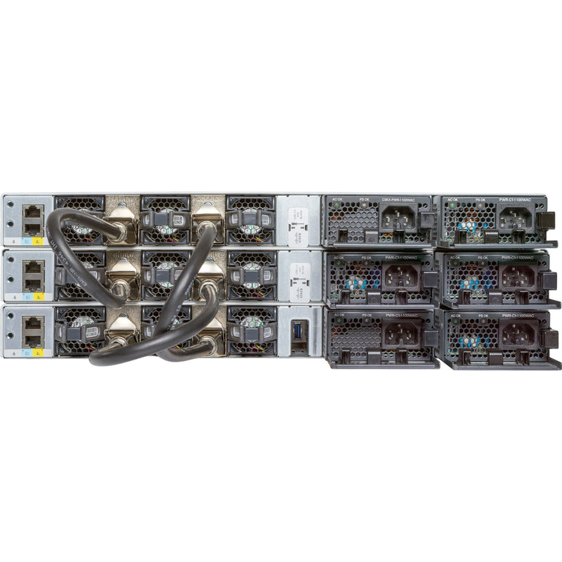 Rear view of Cisco Catalyst 9300 switch showing power supplies and cooling system