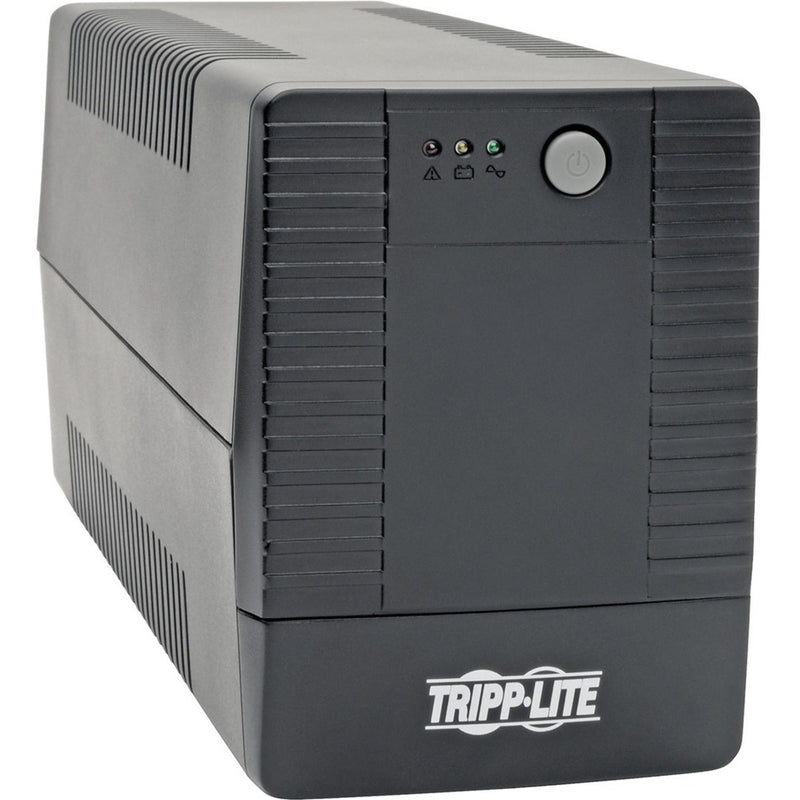 Side view of Tripp Lite BC600TU UPS showing ventilated casing and LED status indicators