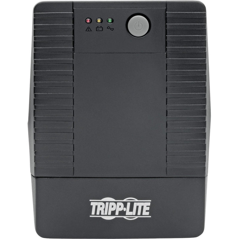 Front view of Tripp Lite BC600TU UPS displaying LED indicators and power button