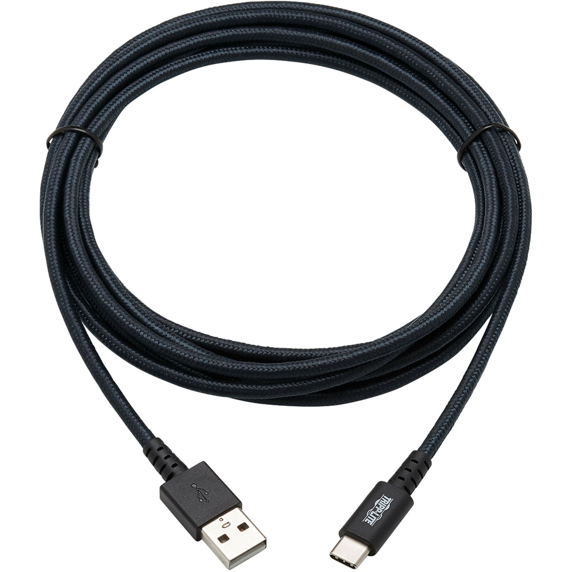 Full length view of the gray double-braided nylon USB cable with strain relief connectors-alternate-image2