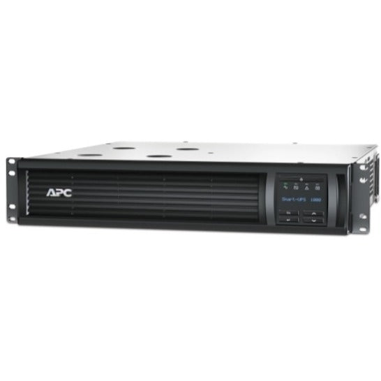 Front view of APC Smart-UPS 1000VA LCD RM 2U rack-mounted UPS system with LCD display panel