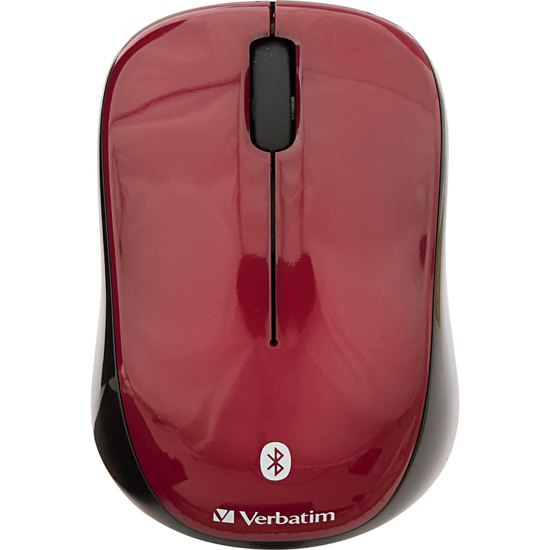 Top view of Verbatim Bluetooth mouse showing garnet red surface and central scroll wheel