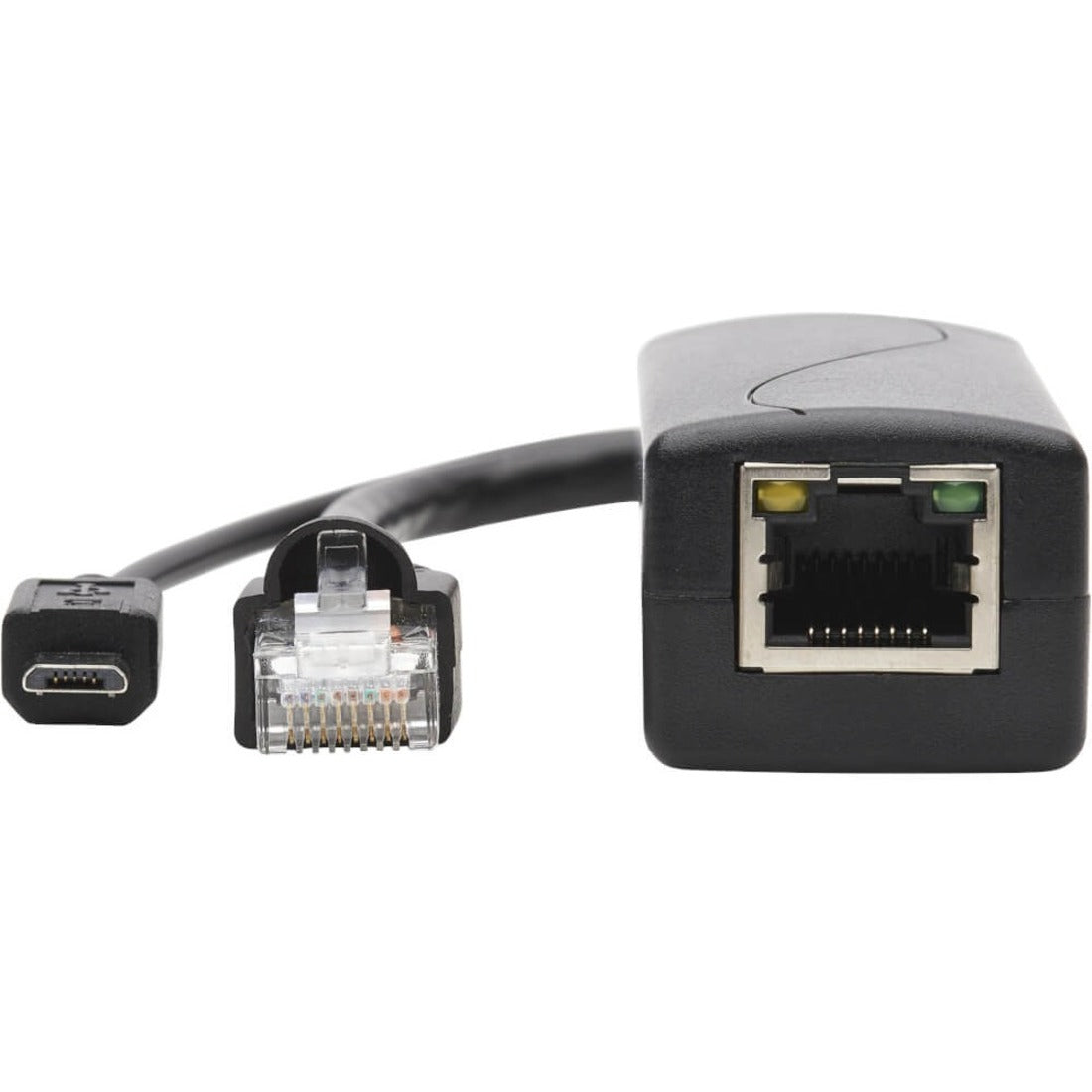 Tripp Lite NPOE-SPL-G-5VMU PoE to USB Micro-B and RJ45 Active Splitter 5V DC Power 328 ft Operating Distance  トリップライト NPOE-SPL-G-5VMU PoE から USB Micro-B および RJ45 アクティブスプリッター、5V DC 電源、328 ft 動作距離