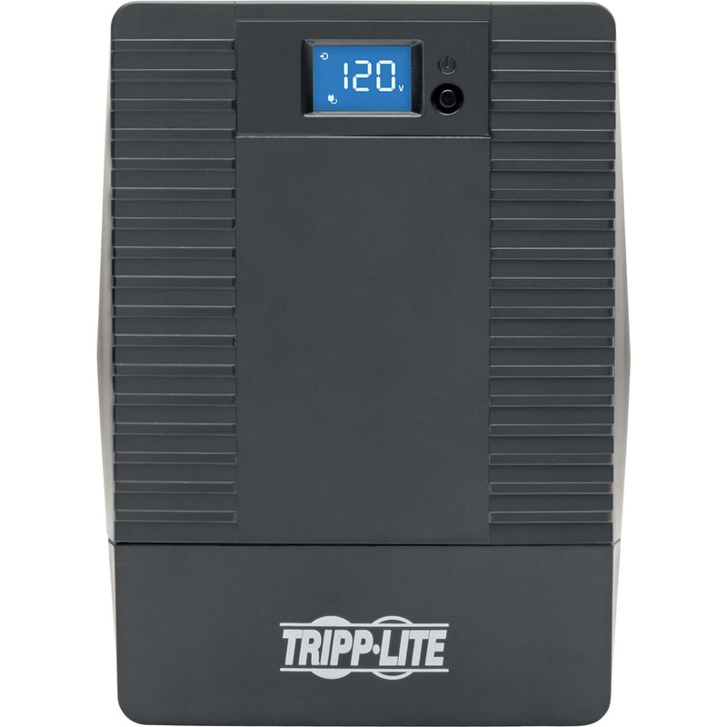 Front view of Tripp Lite OMNIVS800LCD UPS tower showing digital display and ventilation design