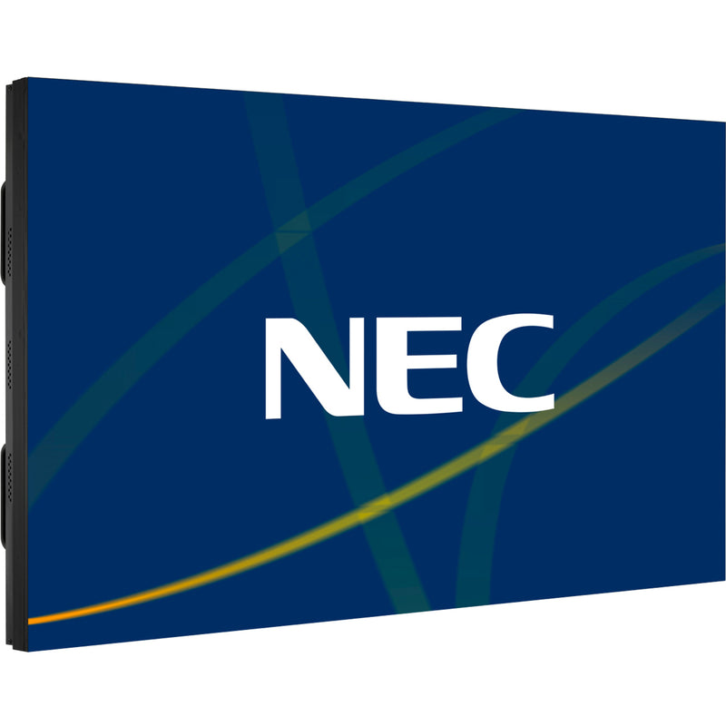 NEC branding display on blue background