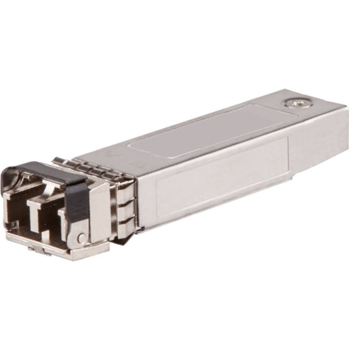 Close-up view of Netpatibles J4858D-NP SFP transceiver module showing LC connector interface and metal housing-alternate-image1