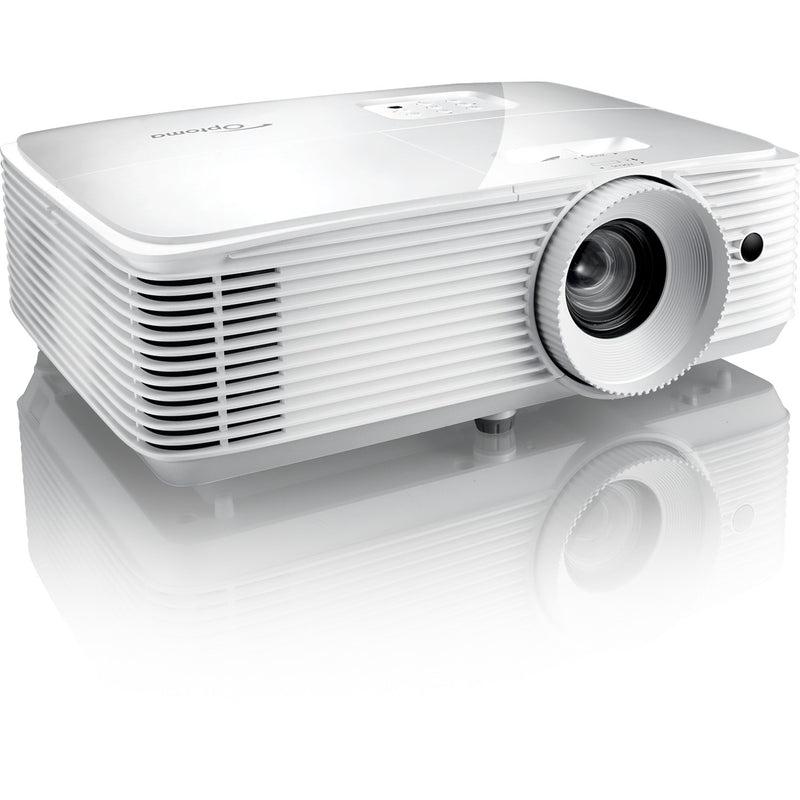 Three-quarter view of Optoma EH412 projector showing sleek design