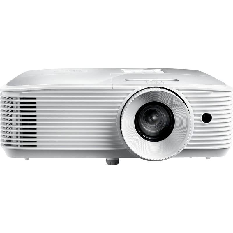 Front view of white Optoma EH412 projector showing lens and ventilation design