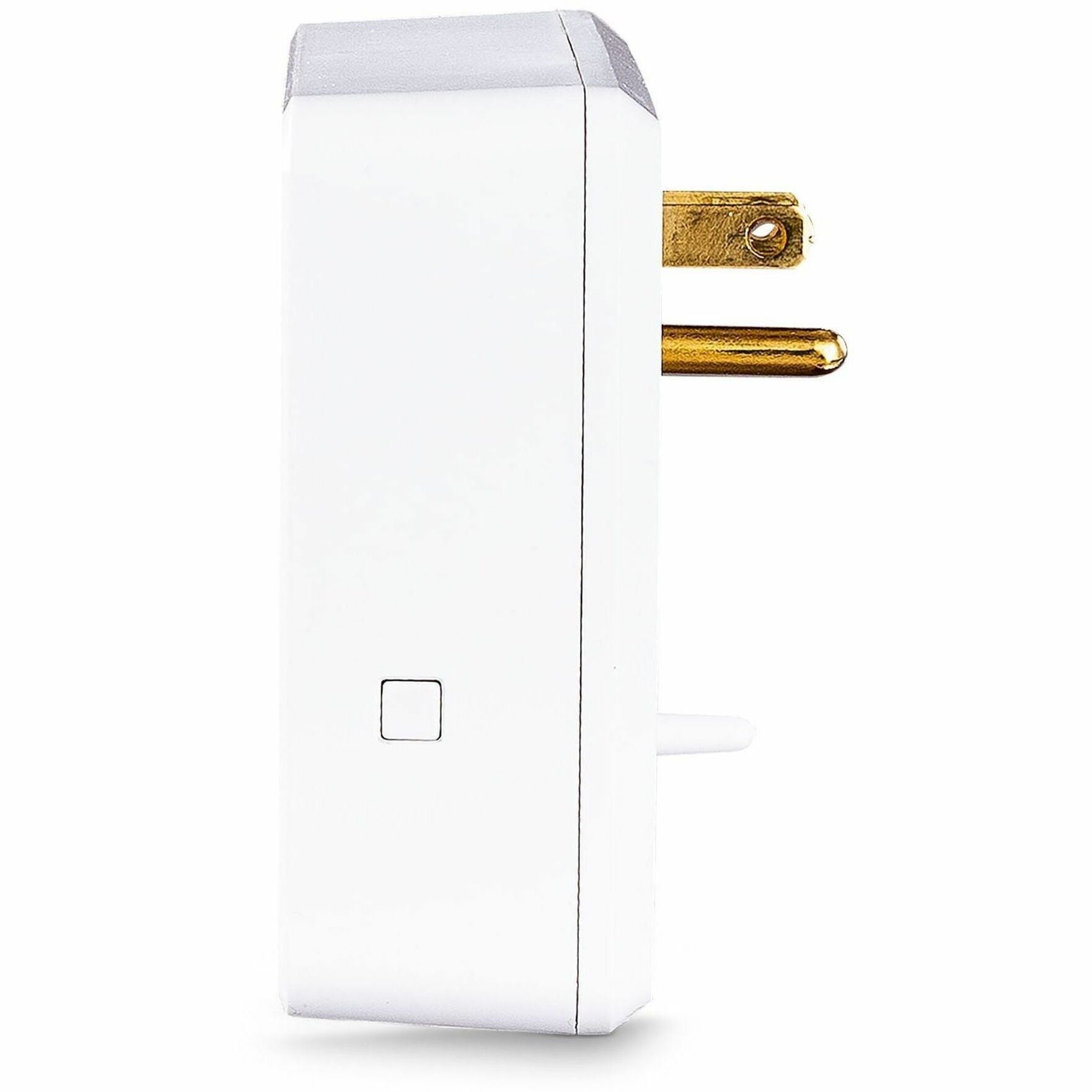 Close-up of CyberPower surge protector's wall plug design with gold-plated prongs-alternate-image3