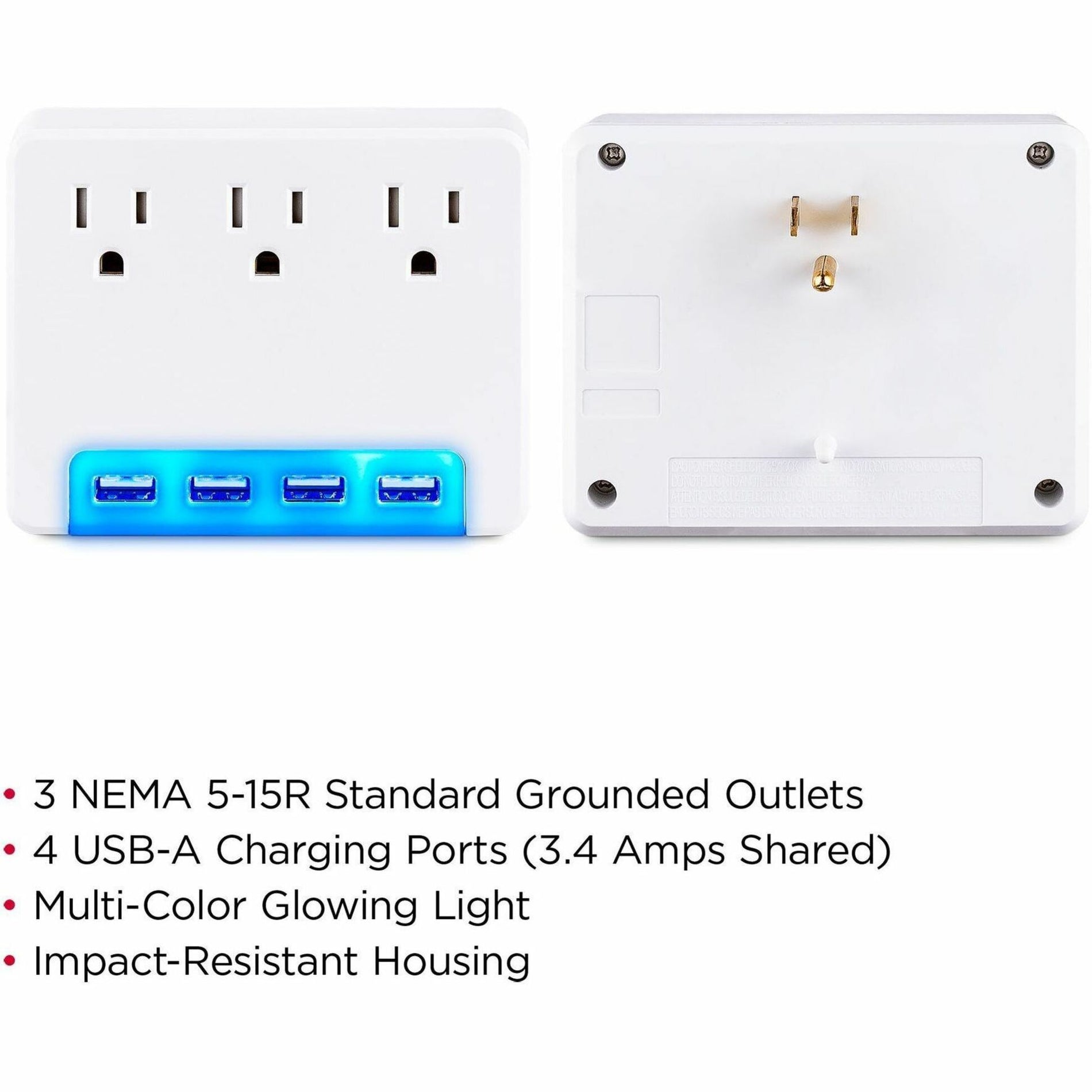 Front and back view comparison of white surge protector with LED USB ports-alternate-image5