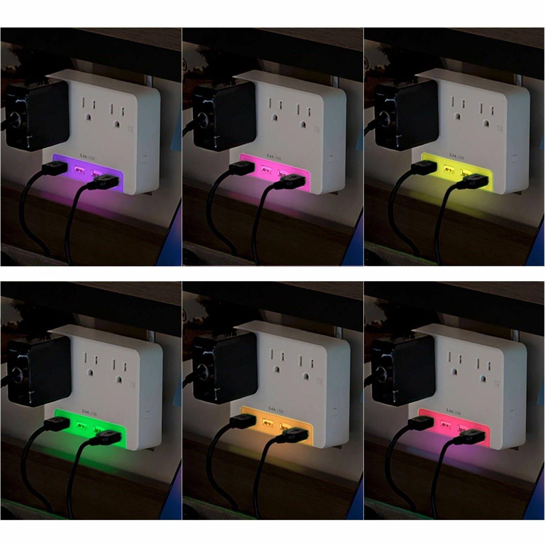 Multiple images showing different LED color options of the surge protector-alternate-image8