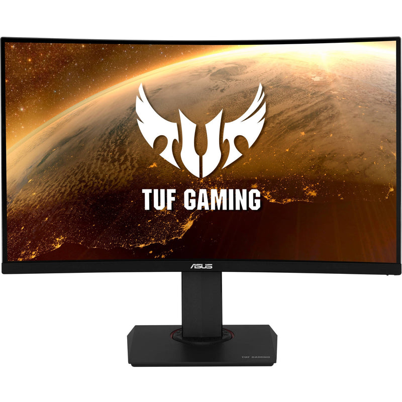 Side view of ASUS TUF Gaming VG32VQ monitor showing adjustable stand and curved display profile