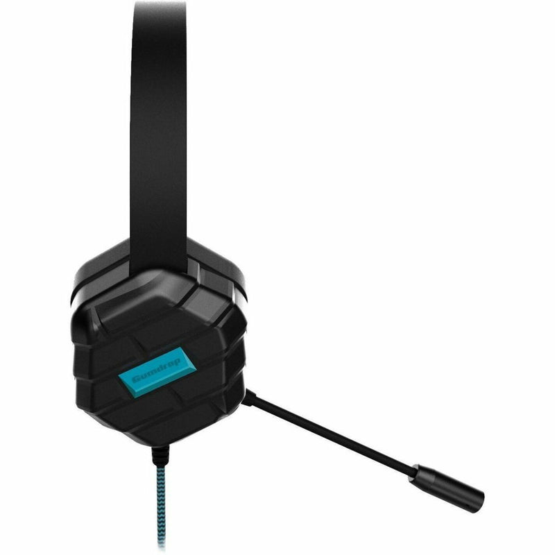 Side profile of DropTech B1 headset highlighting protective geometric housing and turquoise brand accent