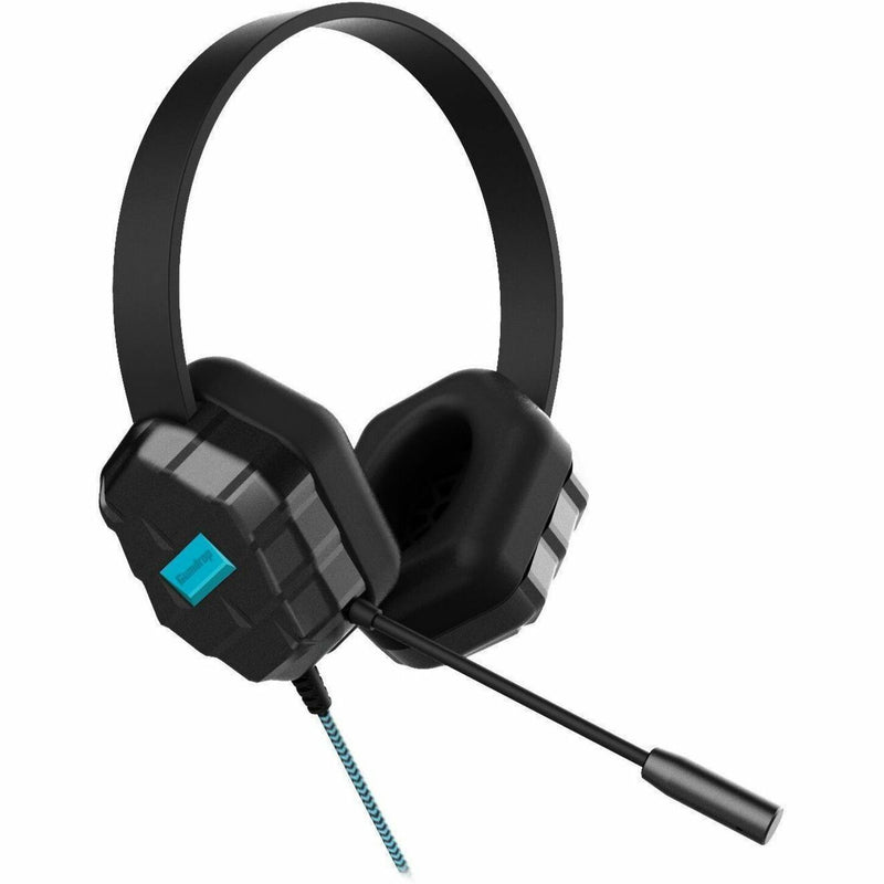 Angled view of DropTech B1 headset showing geometric design and microphone placement