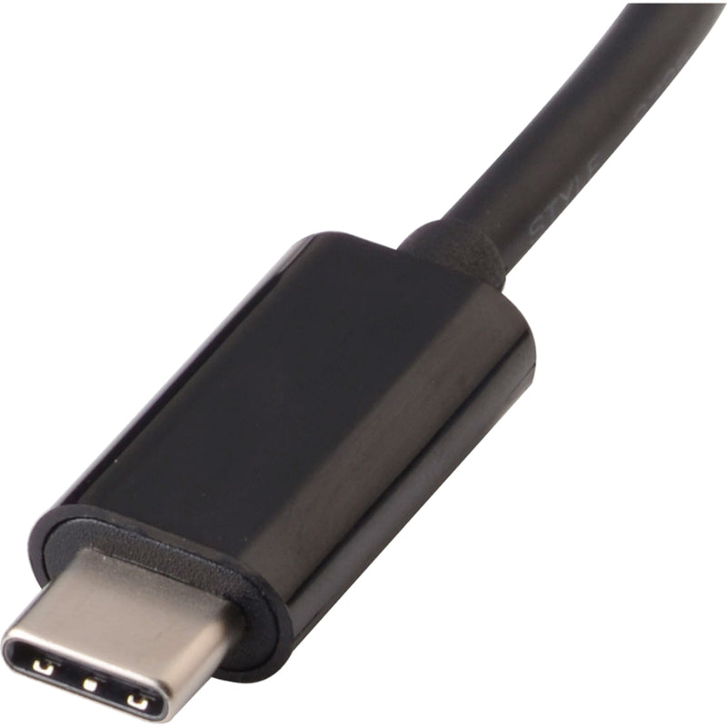 Detailed view of V7 adapter's USB-C connector with gold-plated contacts