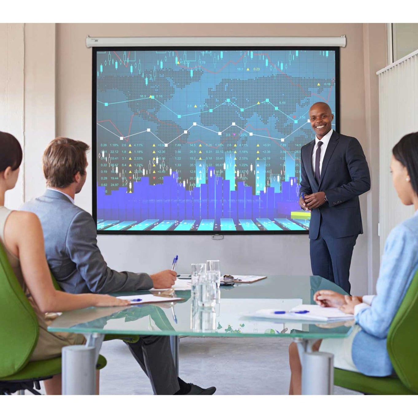 Business meeting scene with projected presentation-alternate-image14