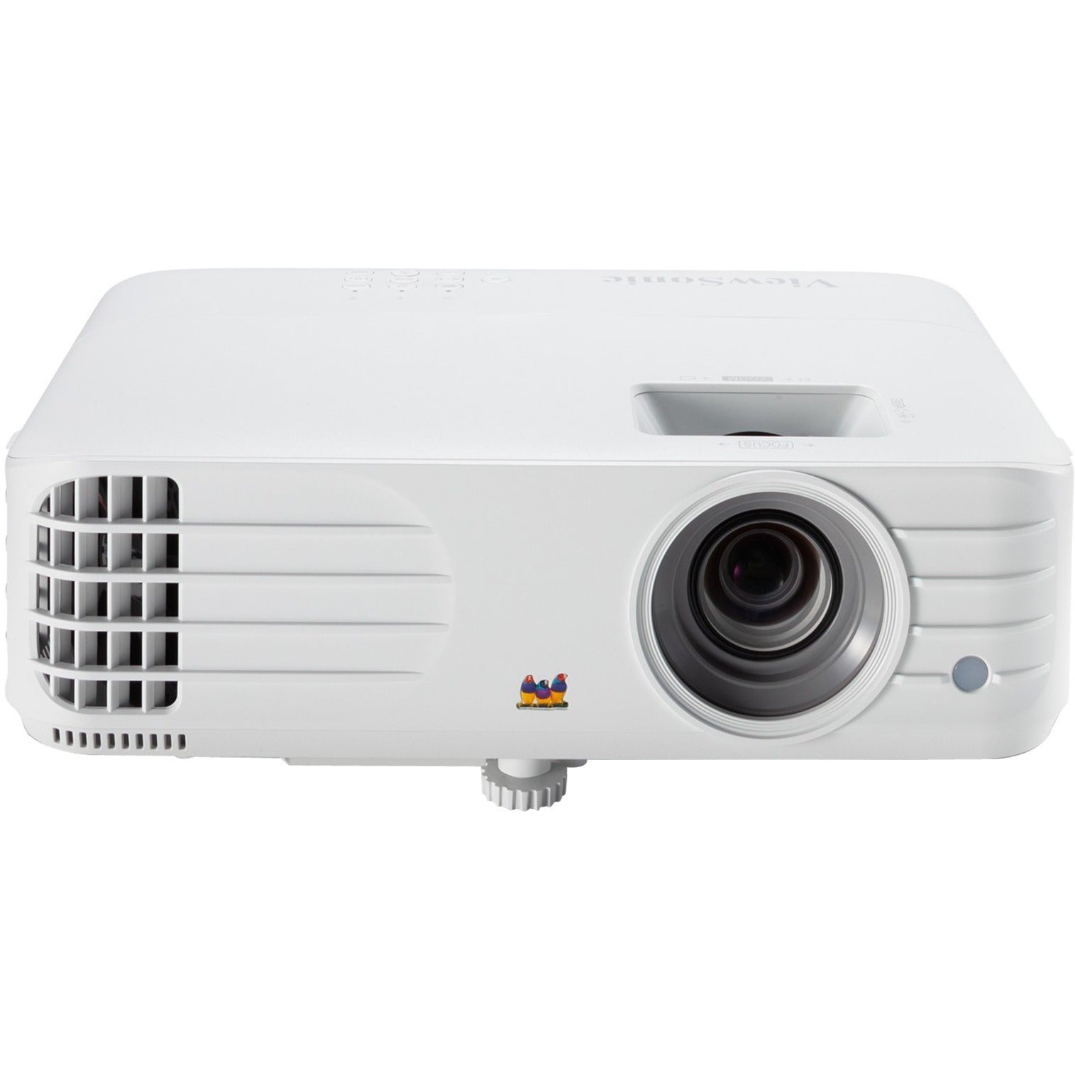 Front view of ViewSonic PG701WU white projector with lens and ventilation system-alternate-image1