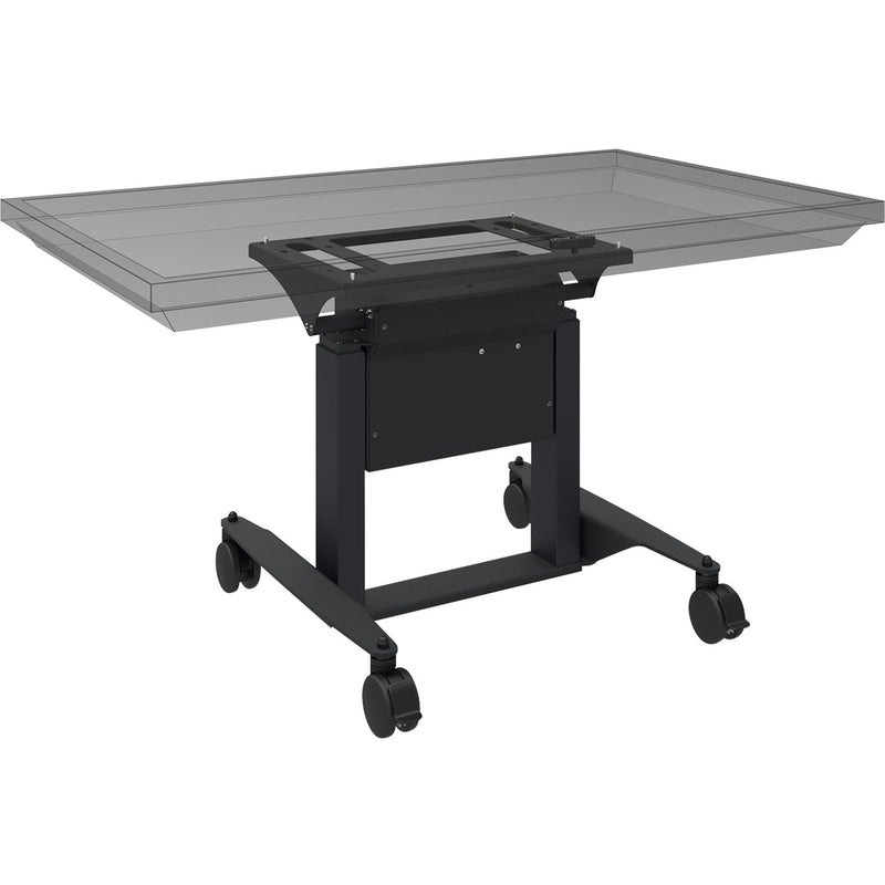 ViewSonic e-Box mobile display cart with motorized height adjustment mechanism and tilting capability, shown in black finish with heavy-duty casters