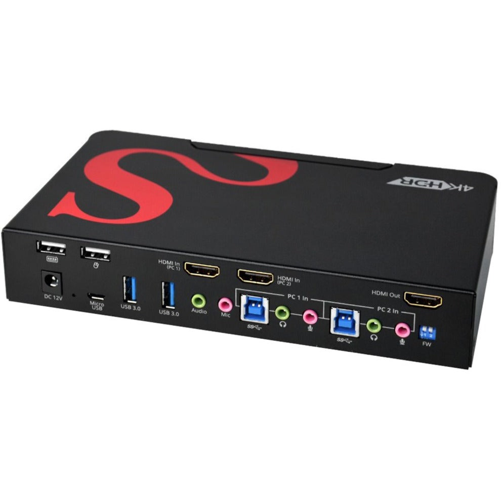 SIIG CE-H25511-S1 2-Port HDMI 2.0 4K HDR Smart Console KVM Switch with USB 3.0 Multimedia Ports TAA Compliant 3 Year Warranty