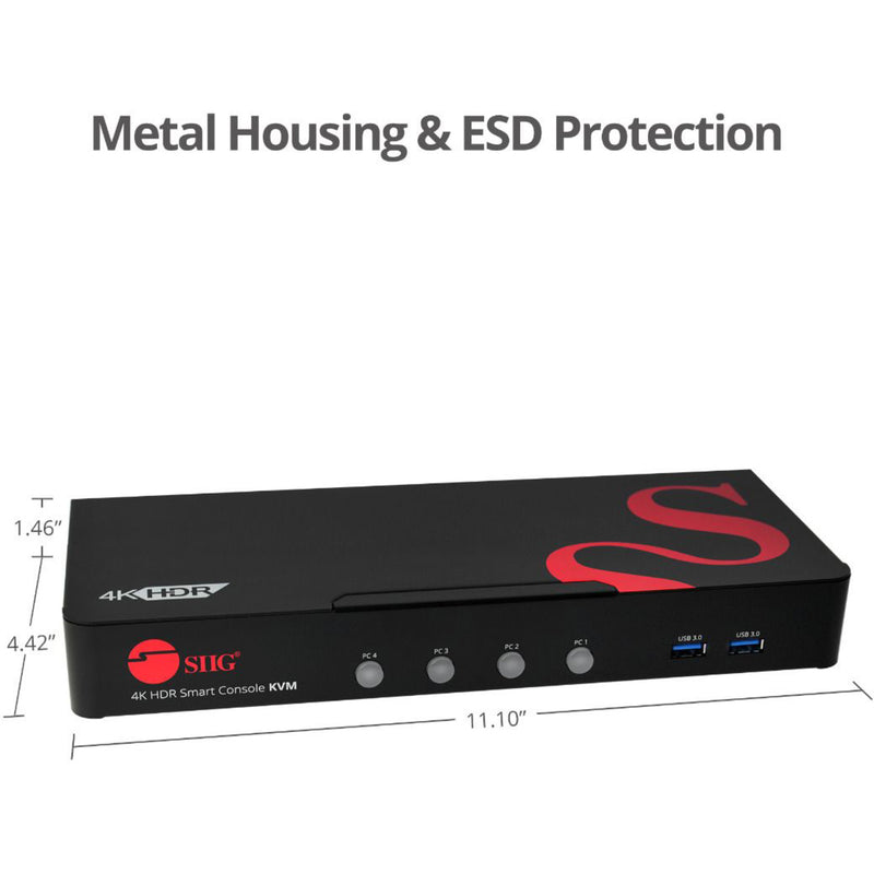 Dimensional specifications of SIIG KVM switch with metal housing