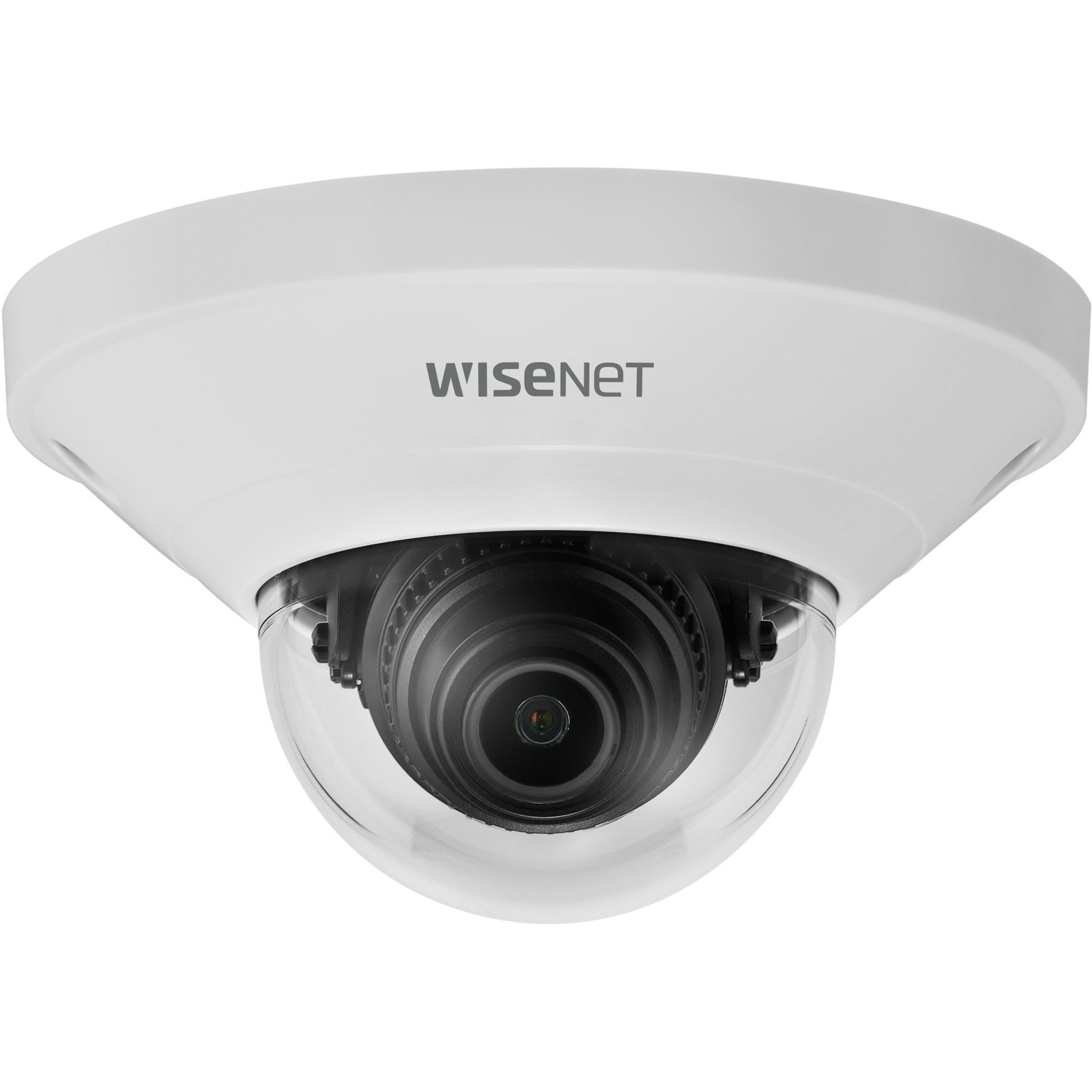 Front view of white Wisenet QND-8011 dome security camera showing 2.8mm lens and compact housing-alternate-image1