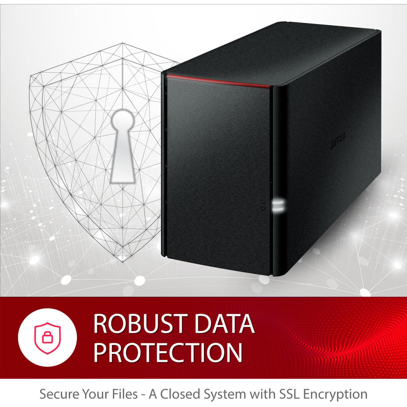 Security illustration showing LinkStation's data protection features