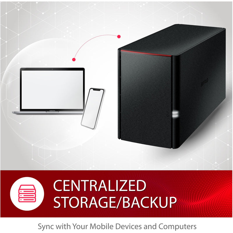 Illustration showing LinkStation connected to multiple devices for centralized storage