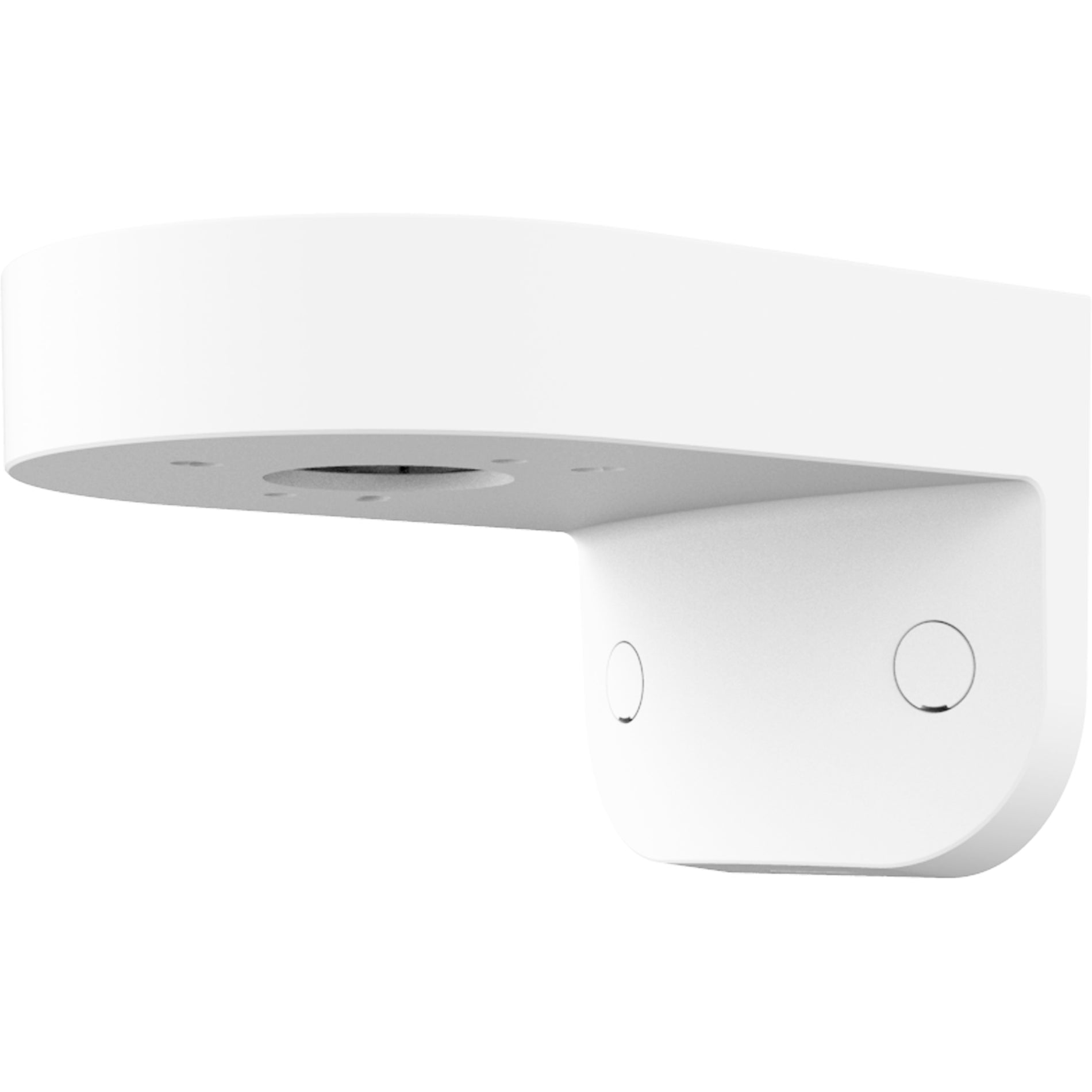 Hanwha Techwin SBP-120WMW white wall mount bracket showing curved design with mounting holes and cable management system-alternate-image1