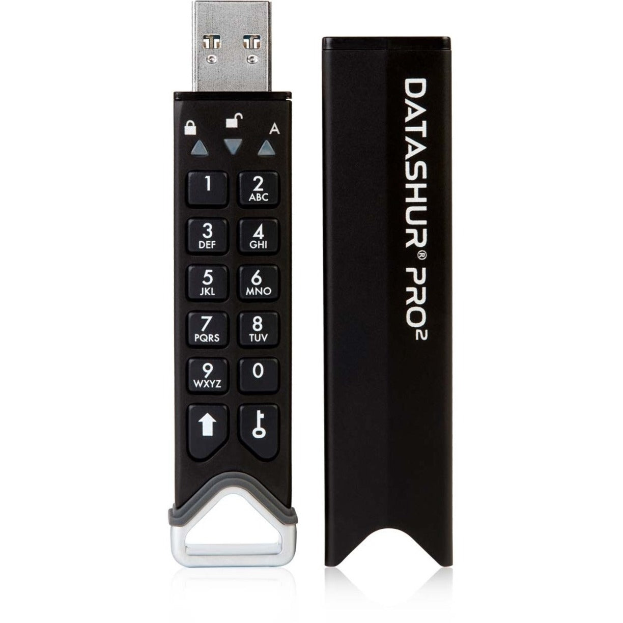 Side view of datAshur PRO2 showing secure keypad interface and storage components-alternate-image2