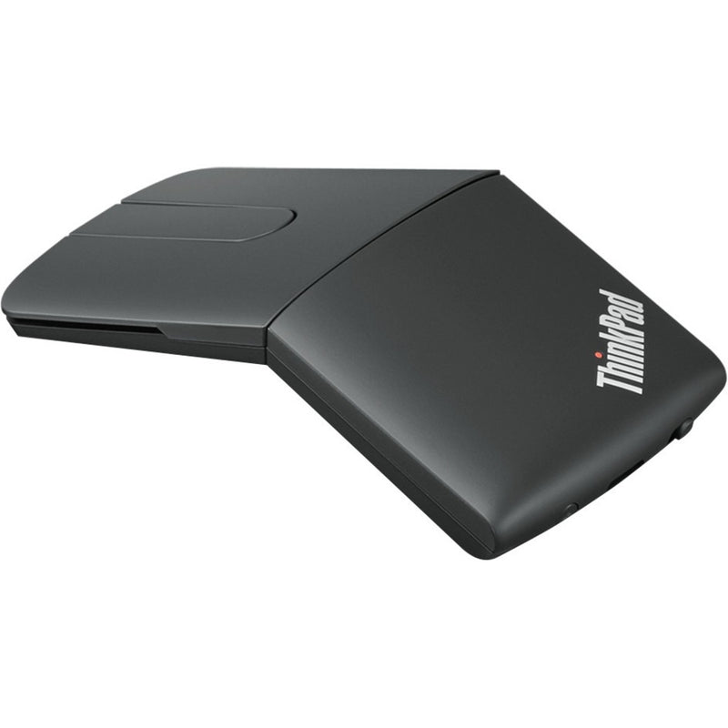 Side view of Lenovo ThinkPad X1 Presenter Mouse showing V-shaped ergonomic design in matte black finish