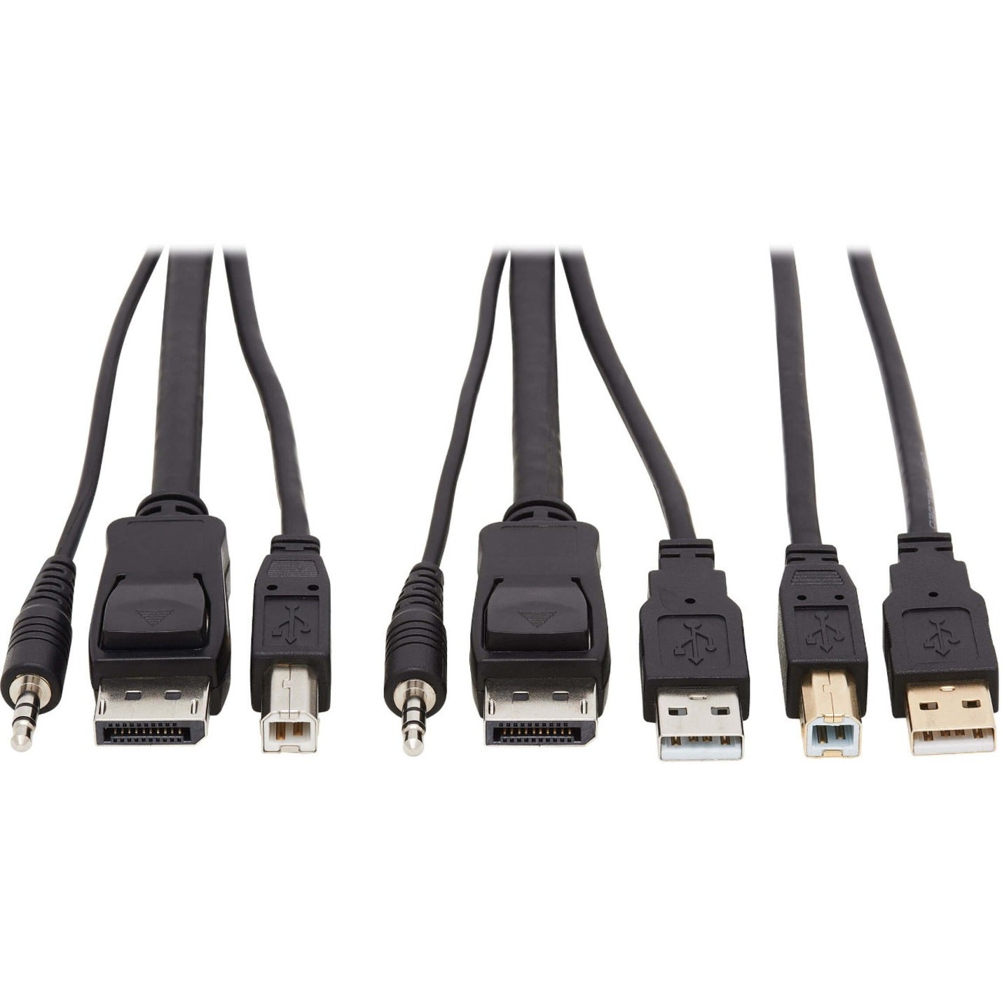 Close-up view of DisplayPort, USB, and audio connectors showing gold-plated terminals and strain relief design-alternate-image1