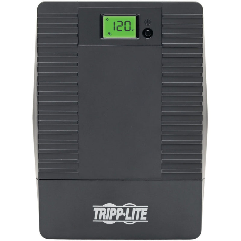 Front view of Tripp Lite SMART750TSU UPS showing LCD screen and ventilation design