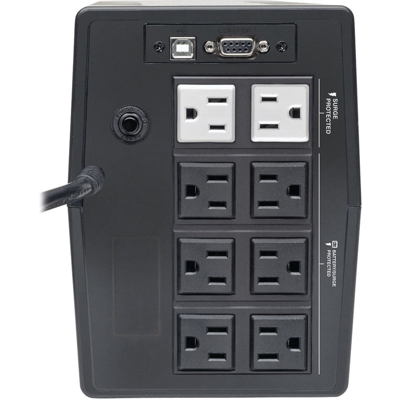 Rear view of Tripp Lite SMART750TSU showing eight outlets and communication ports