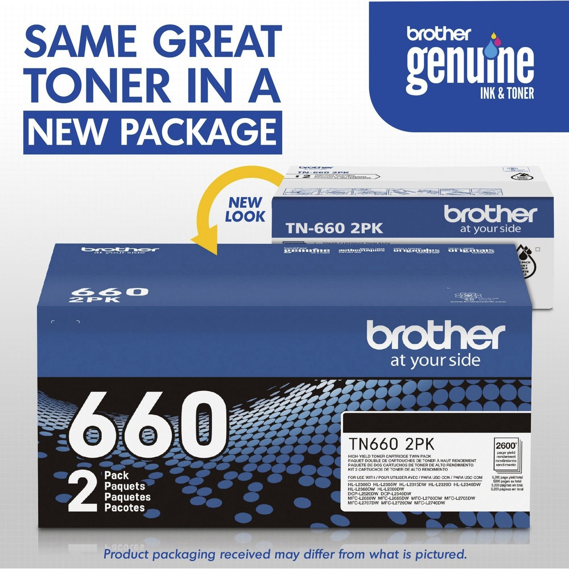 Brother TN660 2PK 原装碳粉盒，高页产量，2600页 黑色 布朗斯兄弟 Brother