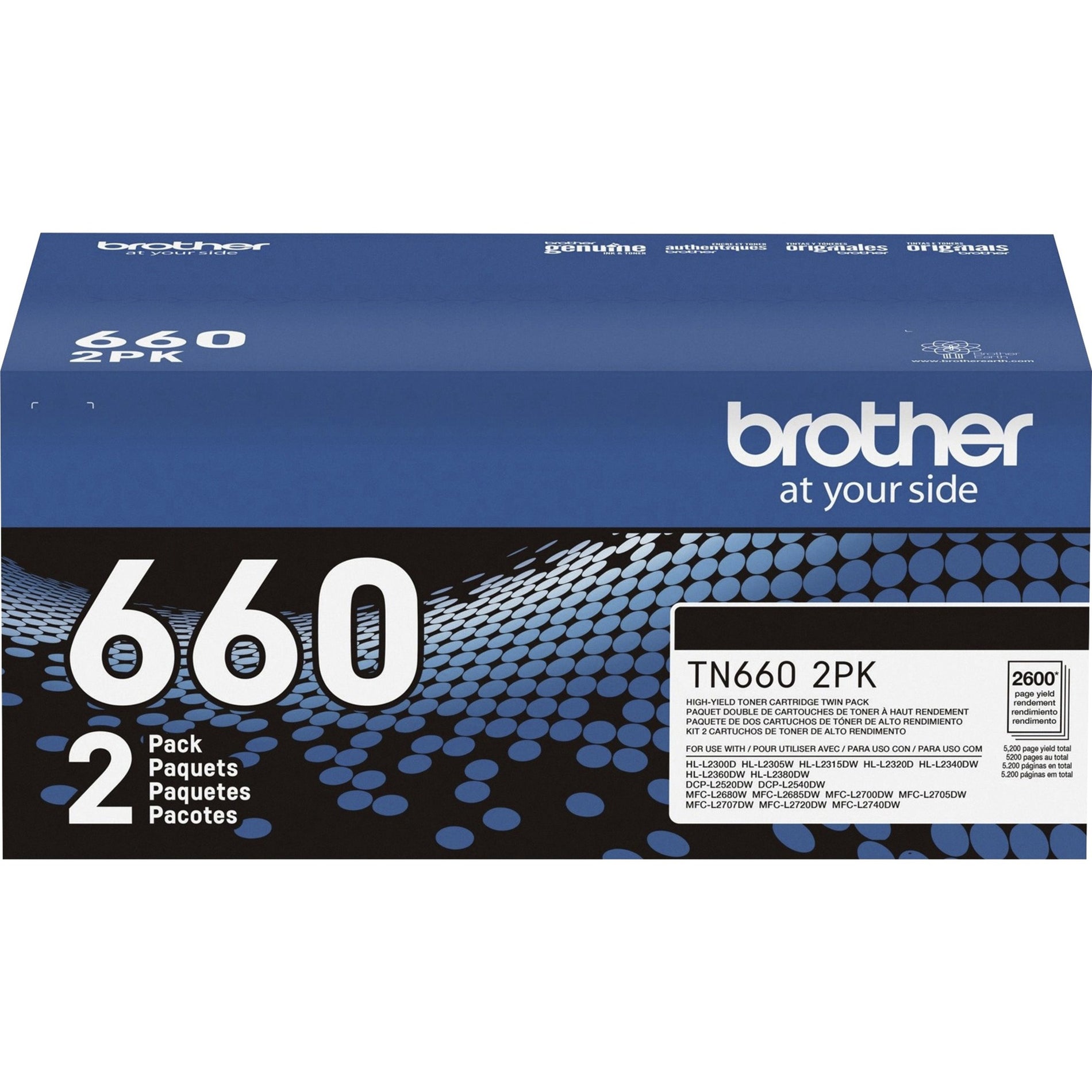 الأخ TN660 2PK خرطوشة حبر أصلية، إنتاجية عالية، 2600 صفحة أسود Brother