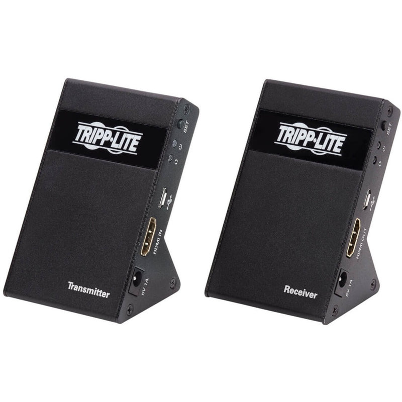 Side view of Tripp Lite B127-1A1-WHD1 wireless HDMI transmitter and receiver units showing compact angled design