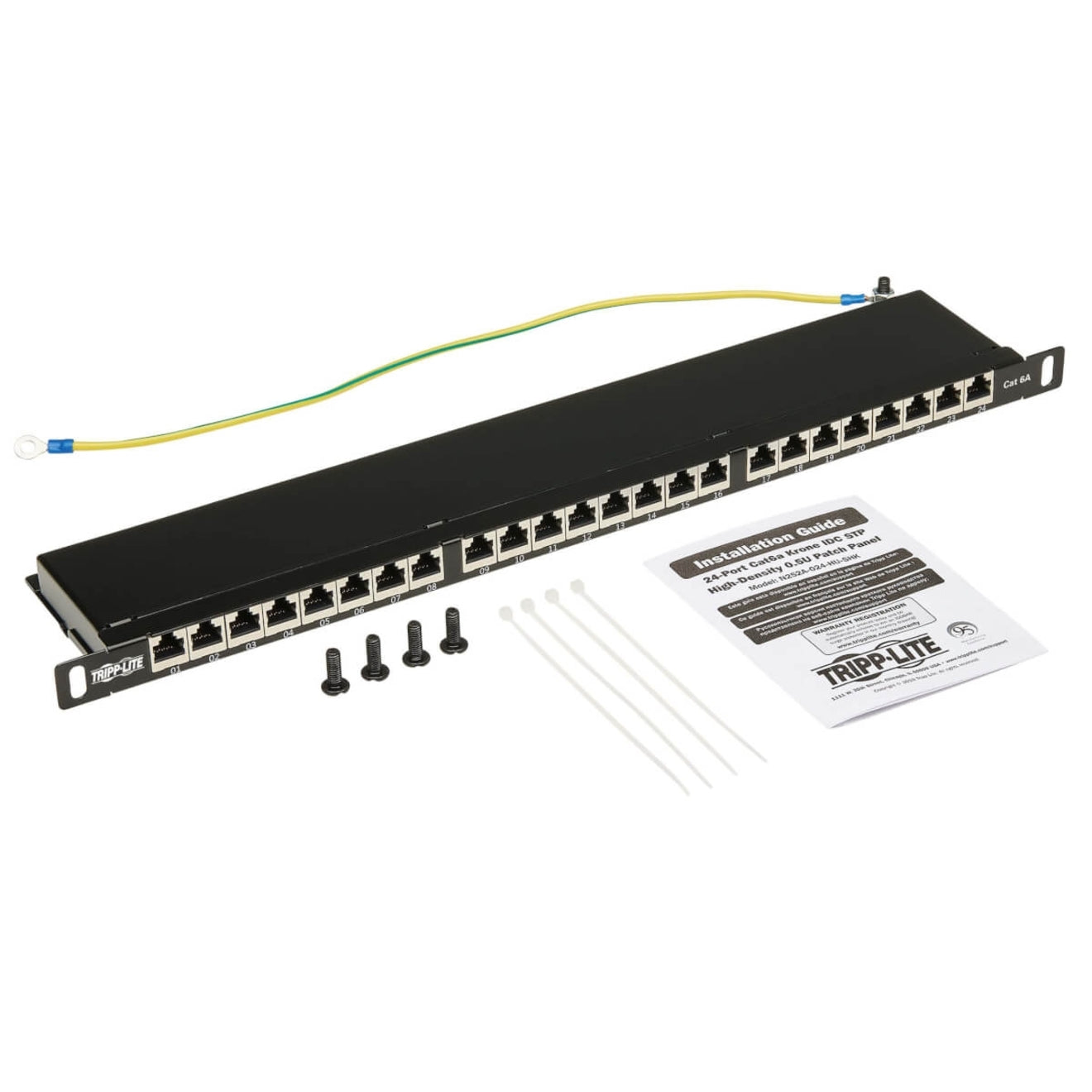 Tripp Lite N252A-024-HUSHK Cat6a Panel de Conexiones de 24 Puertos 0.5U Alta Densidad Con Blindaje Doble IDC RJ45