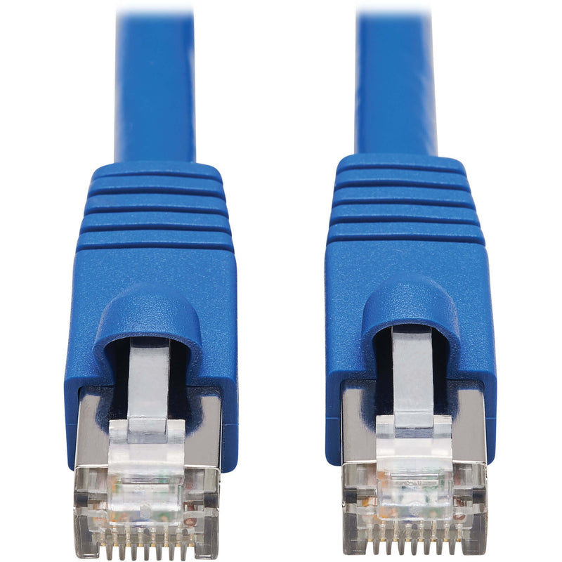 Detailed view of Cat6a cable snagless connector boots with integrated ridges