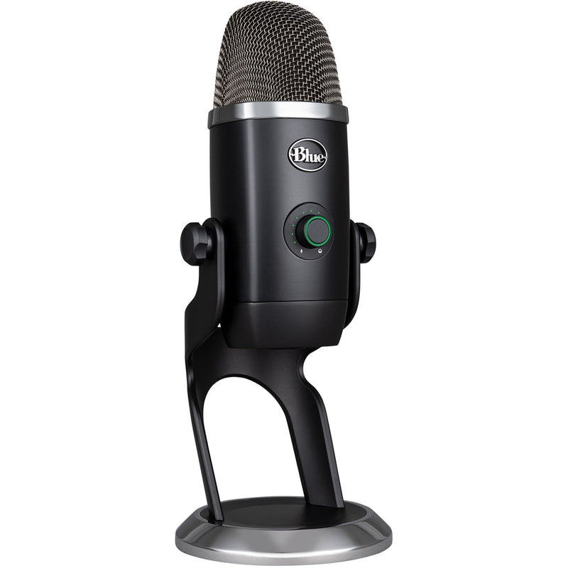 Blue Yeti X professional USB microphone in matte black finish with LED metering ring and desktop stand