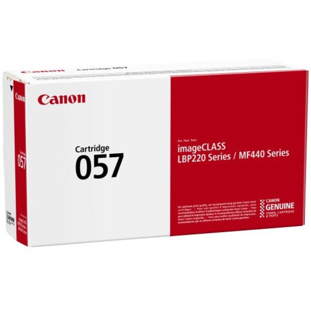 Canon 057 toner cartridge in original packaging showing compatibility with LBP220 and MF440 series printers