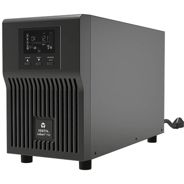 Front view of Liebert PSI5-750MT120 UPS showing LCD display panel and cooling vents