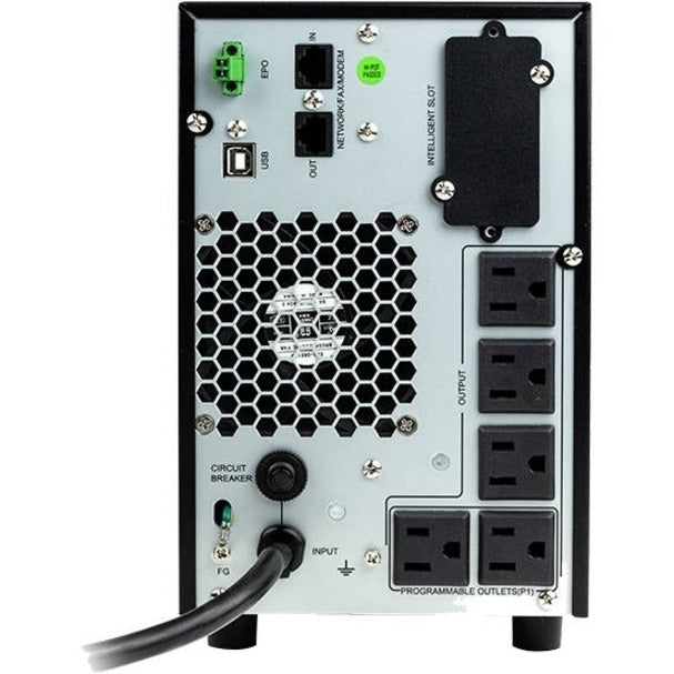 Rear view of Liebert PSI5 UPS showing power outlets, cooling fan, and connectivity ports