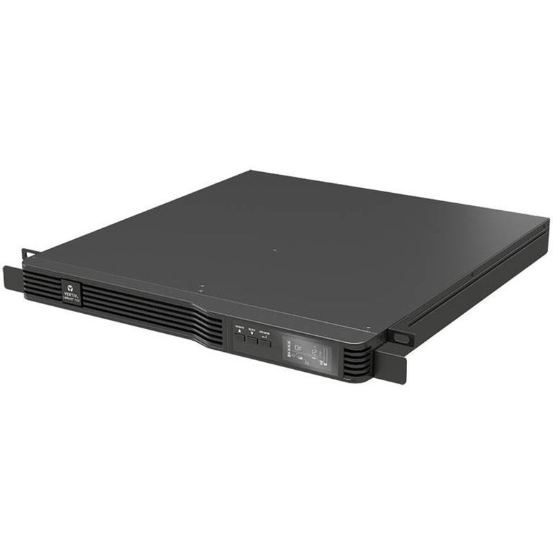 Front angled view of Liebert PSI5-1500RM1201U 1U rack-mount UPS showing sleek black chassis design