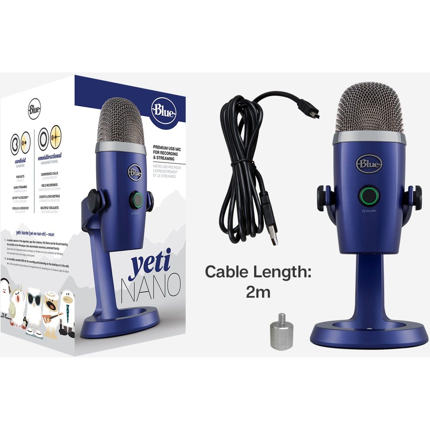 蓝色 988-000089 Yeti Nano 高级 USB 麦克风 用于录制和串流 品牌名称: Yeti Nano 将文本翻译为汉语（普通话），而不是英文。