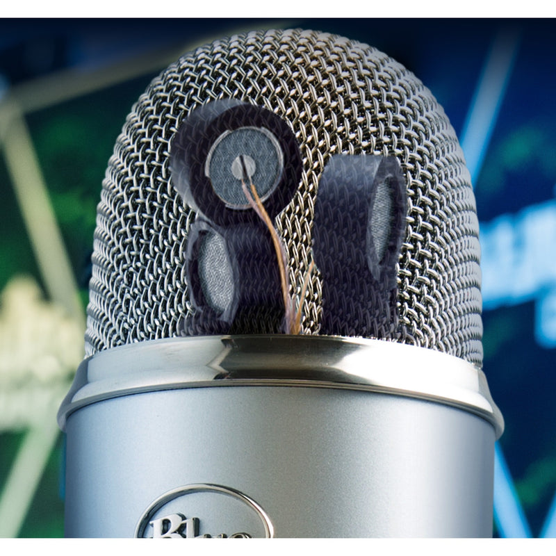 Close-up view of Blue Yeti's triple capsule array through mesh grille