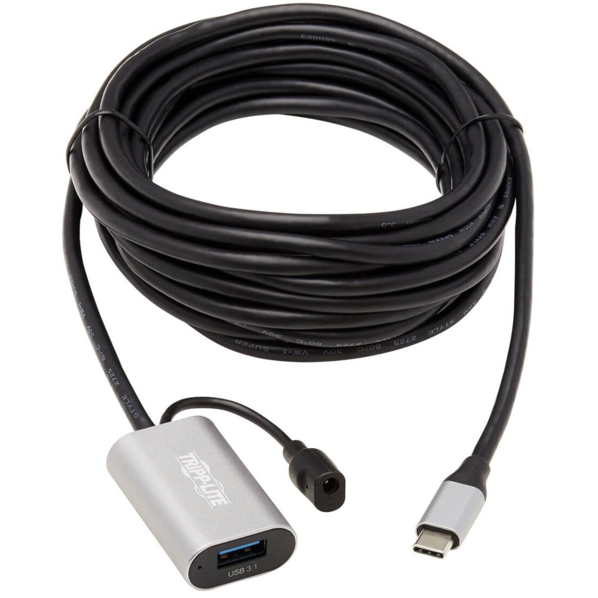 Full length view of Tripp Lite USB extension cable showing 16-foot flexible cable with signal booster-alternate-image2