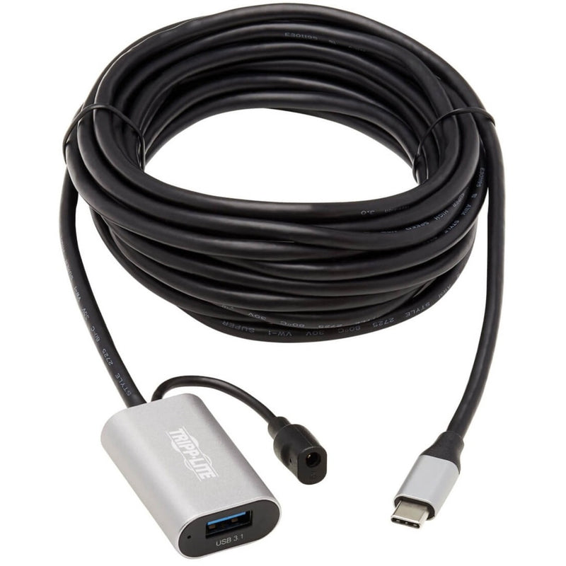 Full length view of Tripp Lite USB extension cable showing 16-foot flexible cable with signal booster