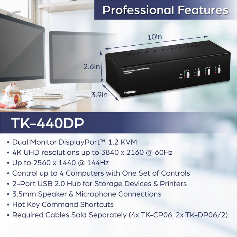 Professional features and specifications of TK-440DP KVM switch