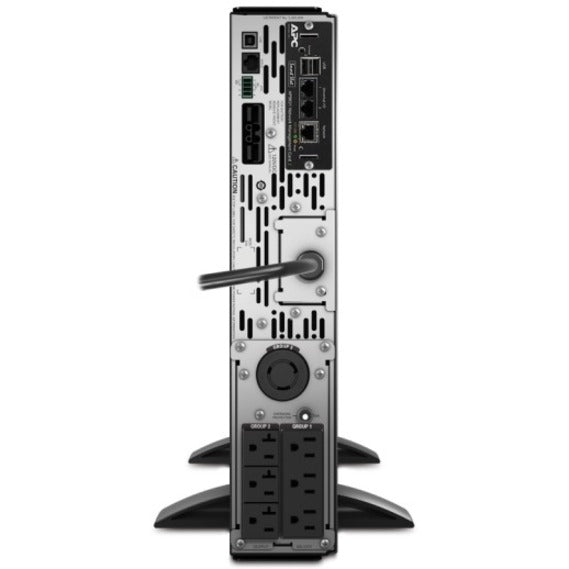 Vertical view of APC Smart-UPS X rear panel showing outlet configuration and cooling system