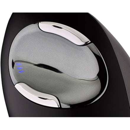 Top view of chrome-accented buttons on Evoluent vertical mouse